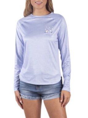 NWT SIMPLY SOUTHERN Good Vibes Only UPF 50 Long Sleeve Rashguard Blue Shirt Med